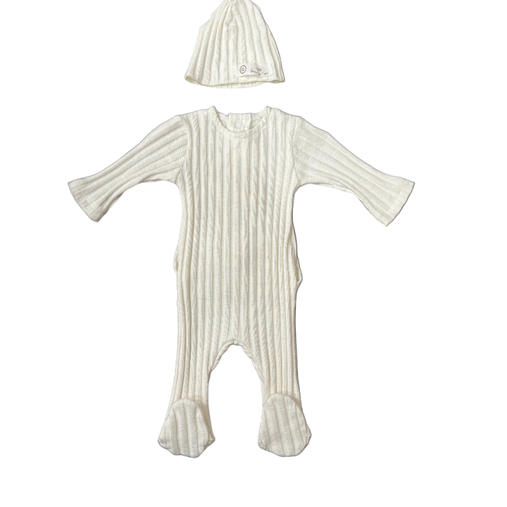 Latte ivory lace trim footie and bonnet