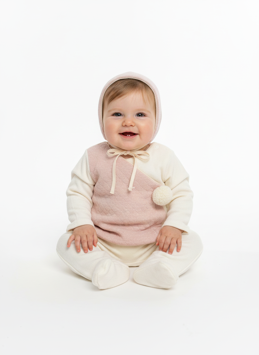 Latte Pepepon Mauve 2-Piece Baby Set with Pom Bonnet