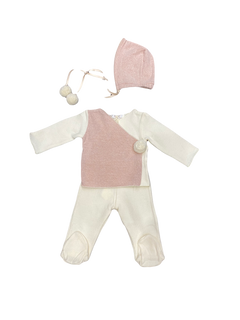 Latte Pepepon Mauve 2-Piece Baby Set with Pom Bonnet