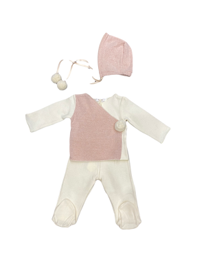 Latte Pepepon Mauve 2-Piece Baby Set with Pom Bonnet