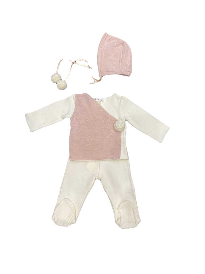 Latte Pepepon Mauve 2-Piece Baby Set with Pom Bonnet