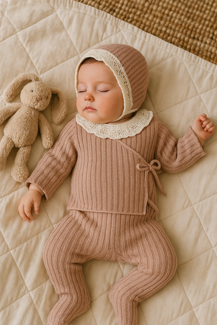 Rose Rib Lurex Lace Trim Bonnet