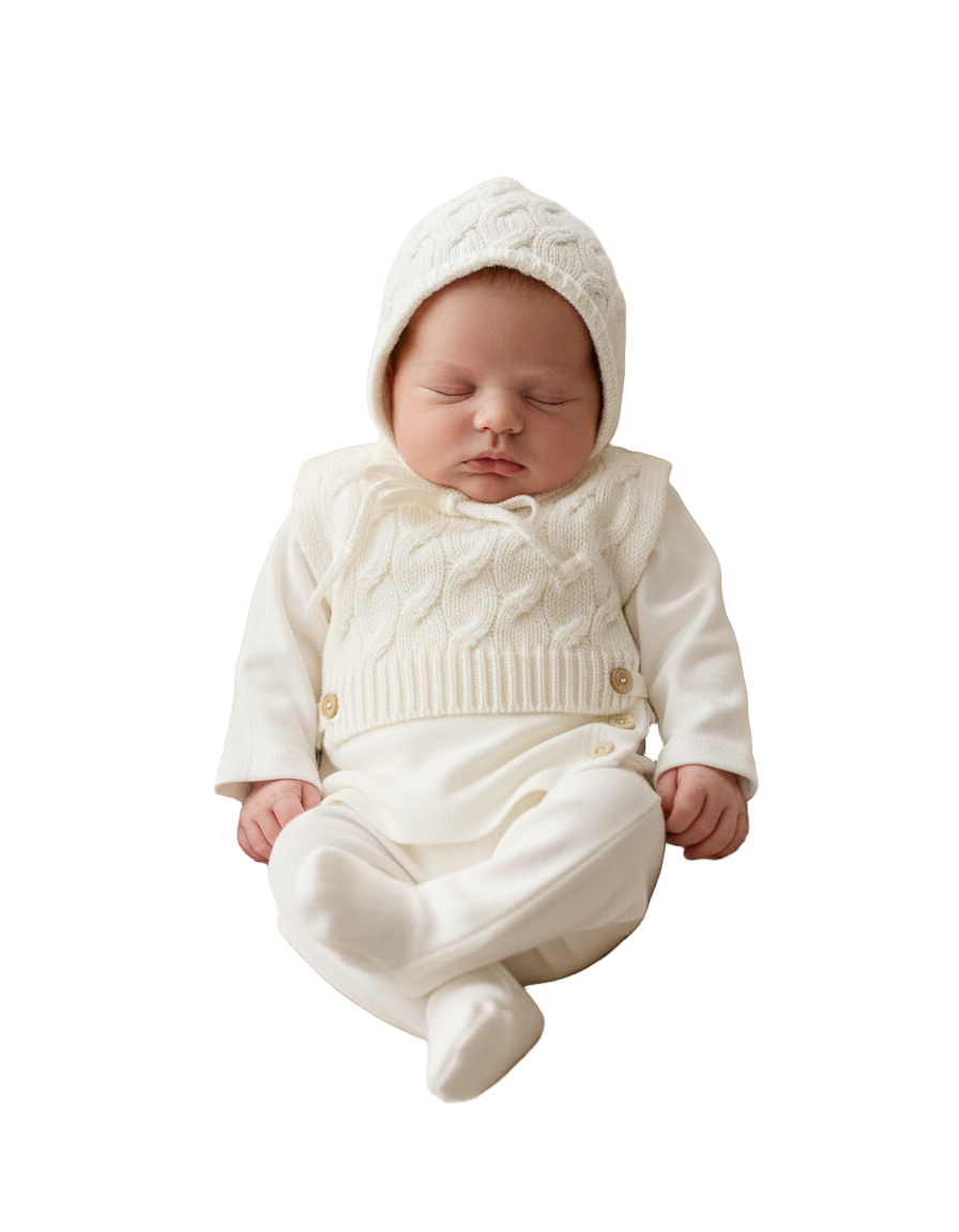 Latte ivory cable knit vest 4-piece set