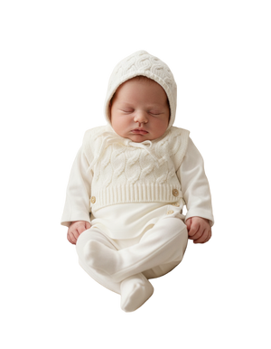 Latte ivory cable knit vest 4-piece set