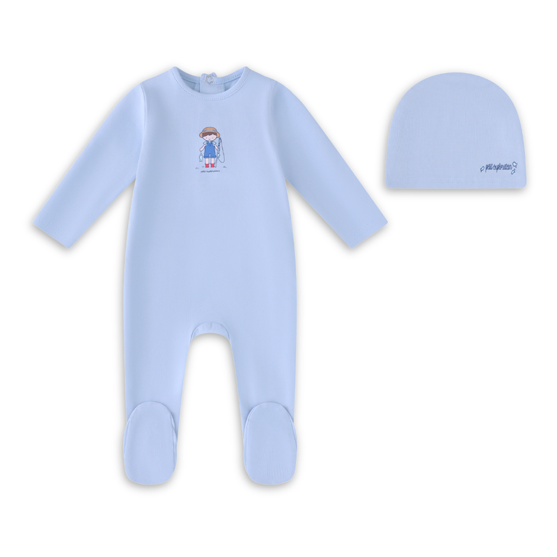 Little Label Light Blue Fisherman Footie & Hat - Boys at Little Loungers