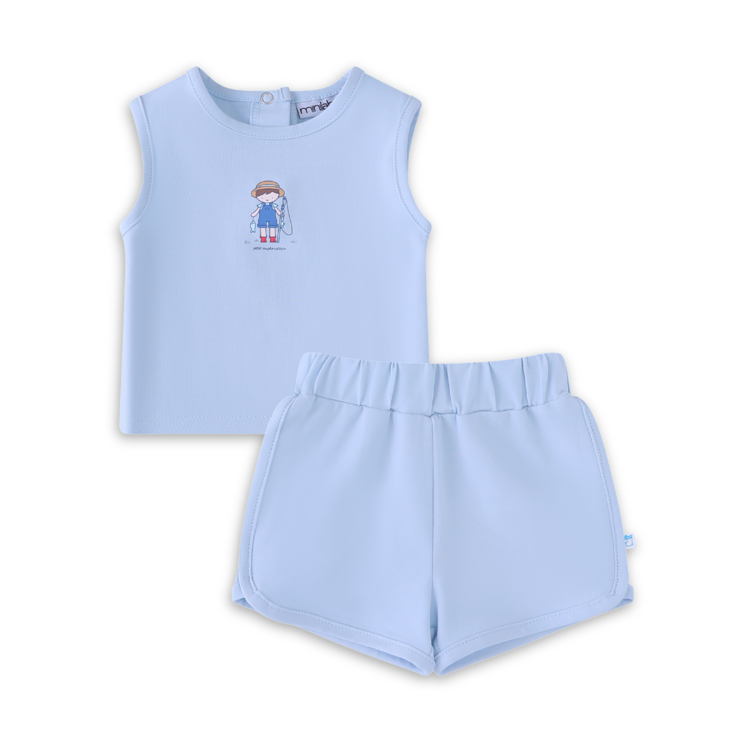 Mini Label Light Blue Fisherman Two Piece Set Soft Cotton Baby Outfit Classic Fisherman Style