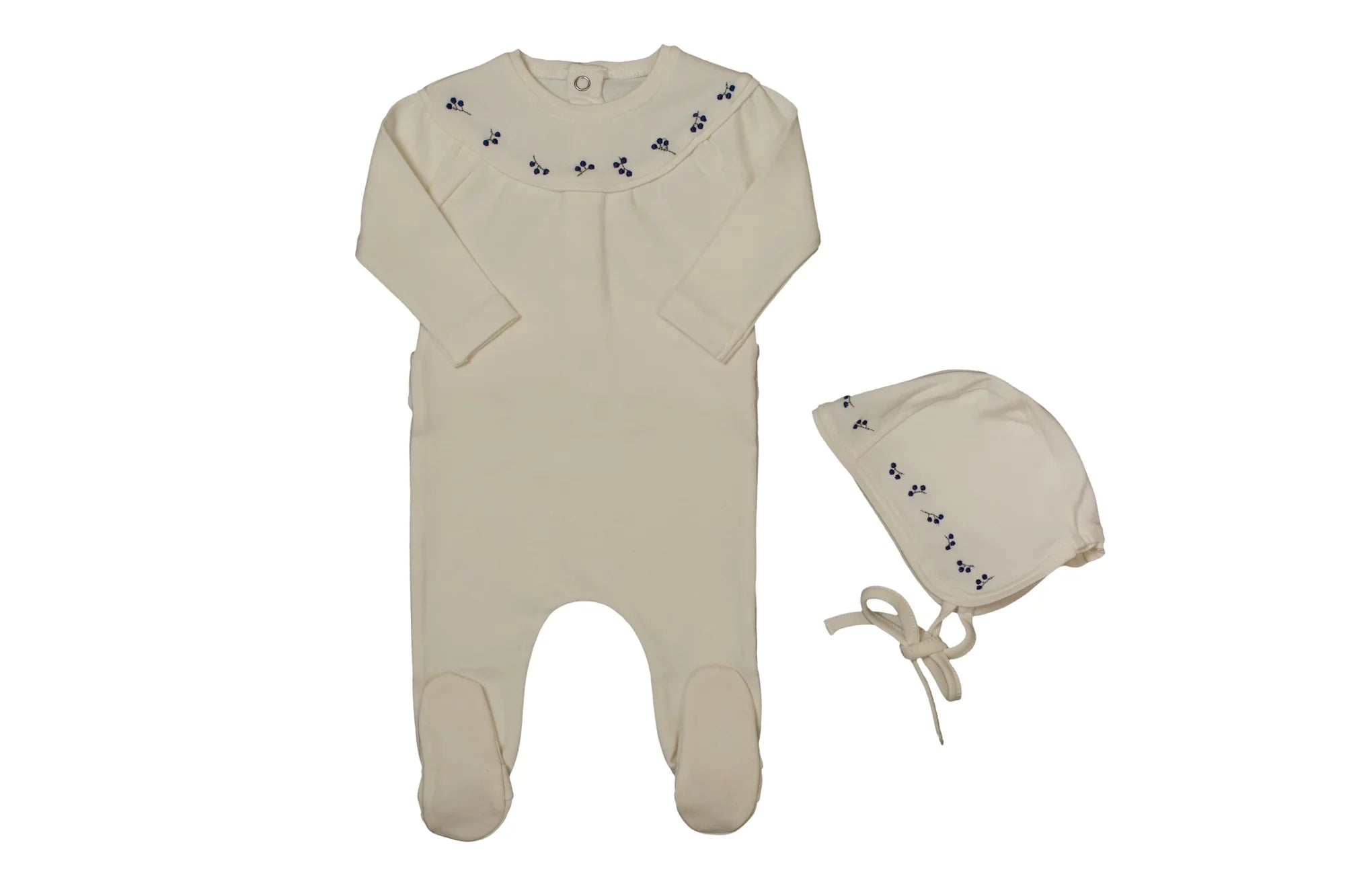 Bee & Dee Snow White Boys Lily Embroidered Footie + Bonnet