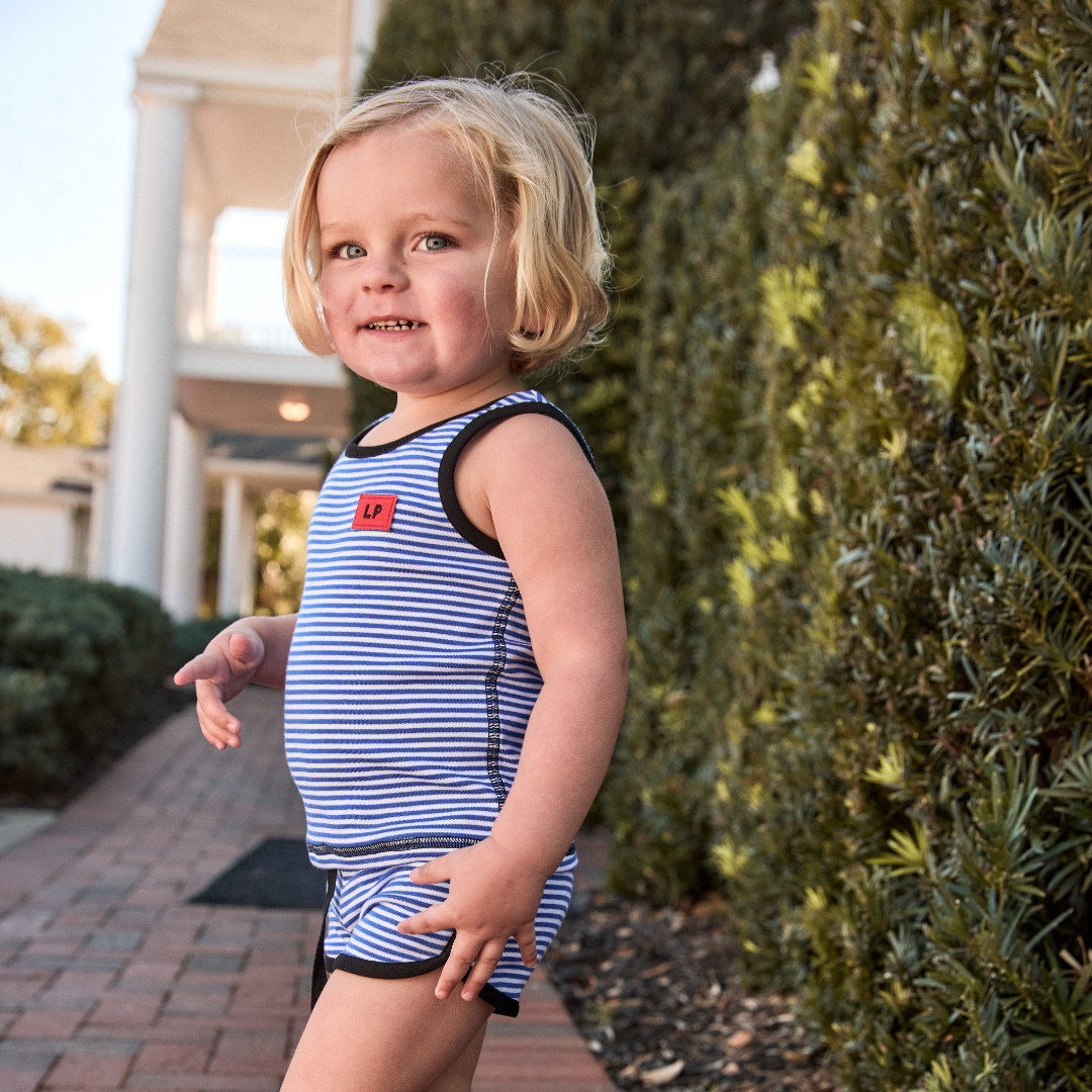 Little Parni - K627 Striped Tank Set (Coral Pink/Blue)