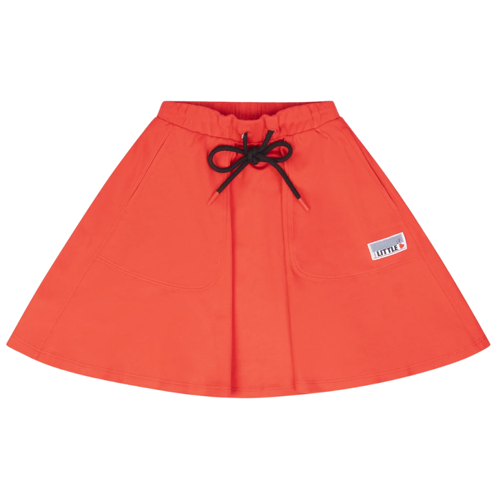 Orange skirt with a black drawstring and a small logo on a white background