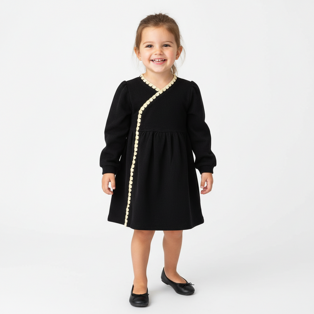 Little girls black carousel stitching dress