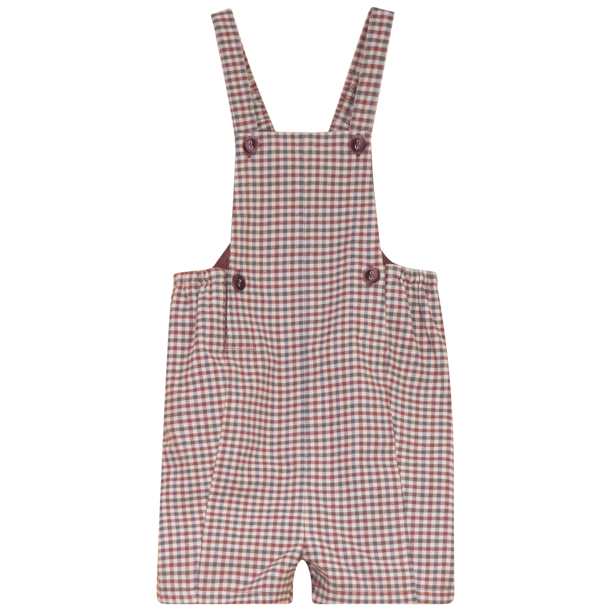 Mini P – Plaid Velvet Button Overall | Burgundy