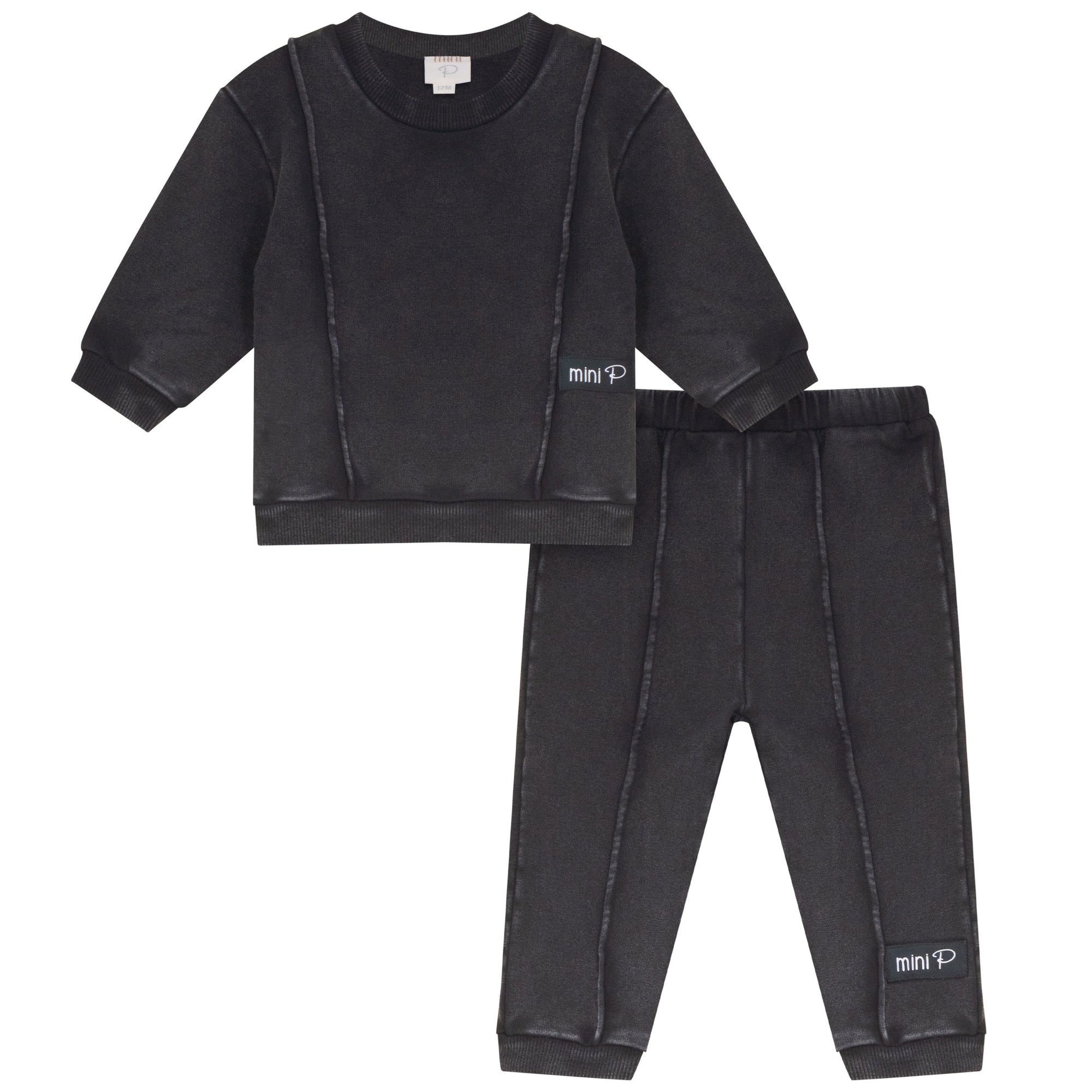 Mini P Washed Piping Detail Sweatshirt Set Black
