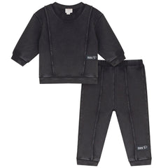 Mini P Washed Piping Detail Sweatshirt Set Black