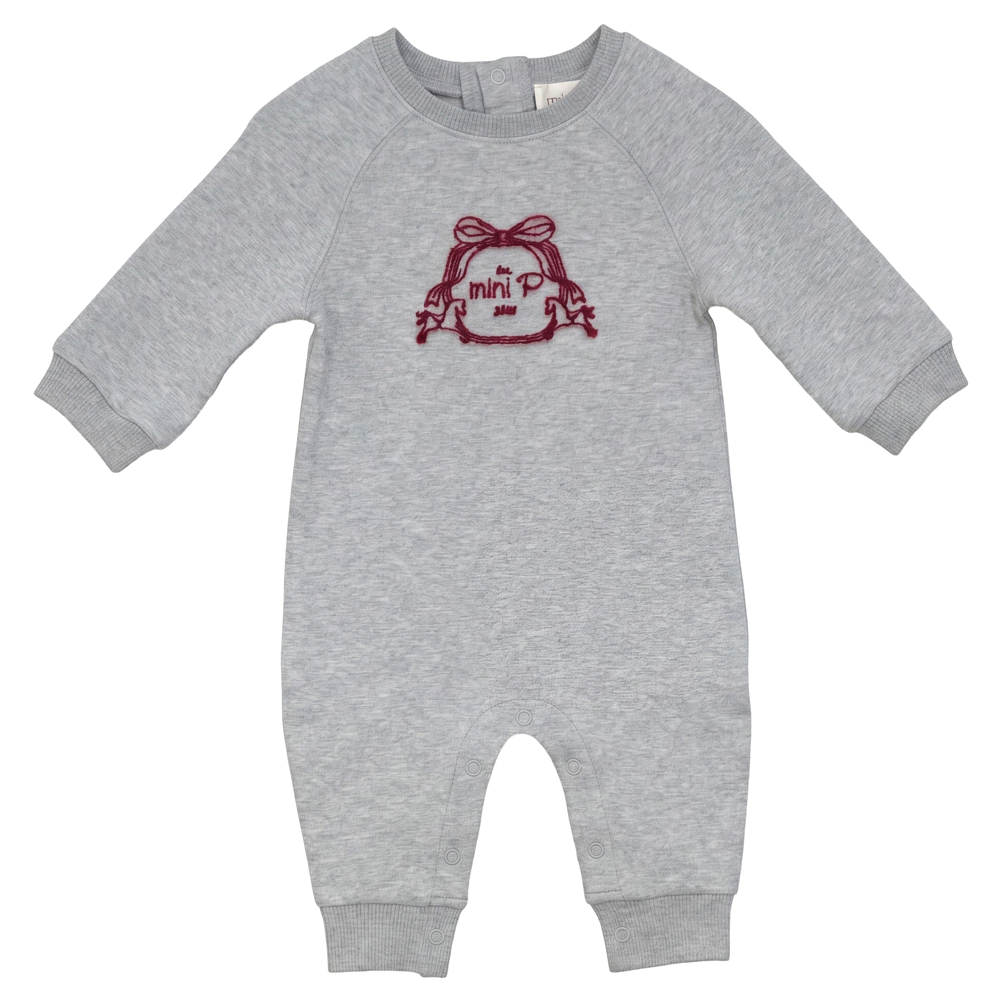 Mini P Velvet Emblem Onesie Grey & Red