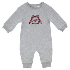 Mini P Velvet Emblem Onesie Grey & Red