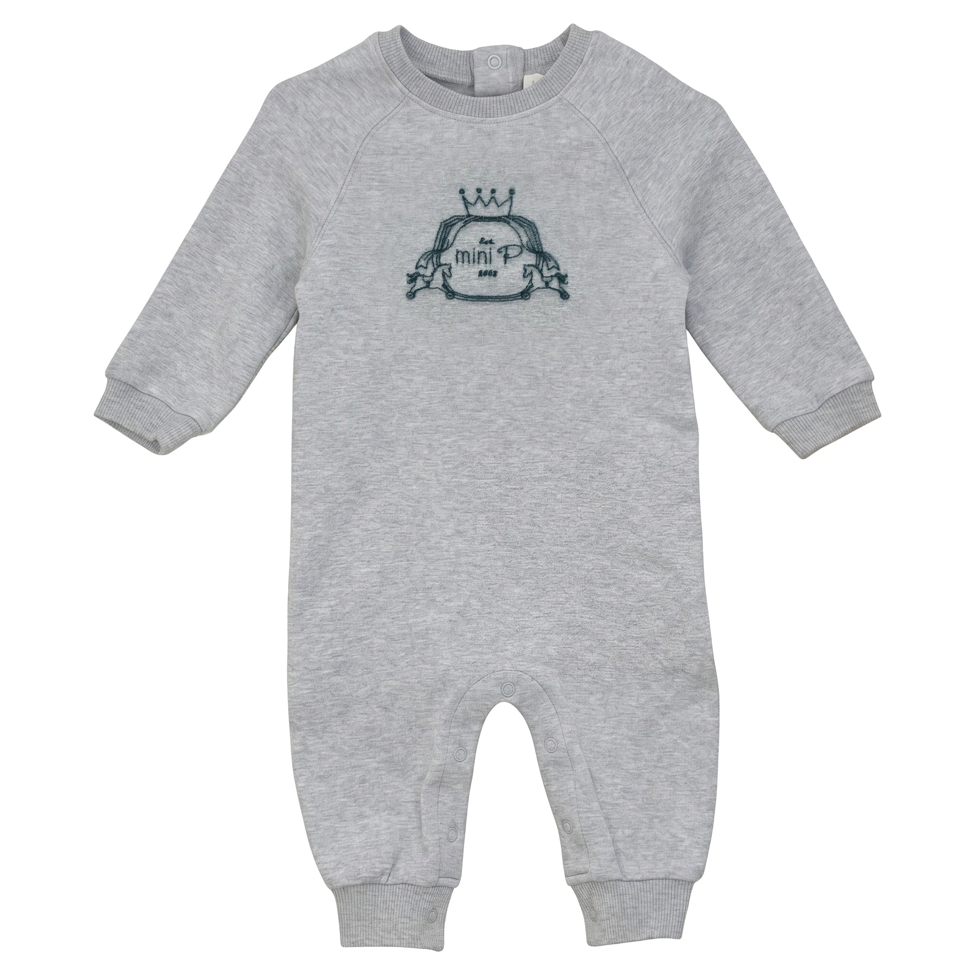 Mini P – Velvet Emblem Onesie | Grey & Teal