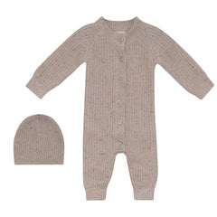 Pompomme Oatmeal Speckled Onesie with Hat
