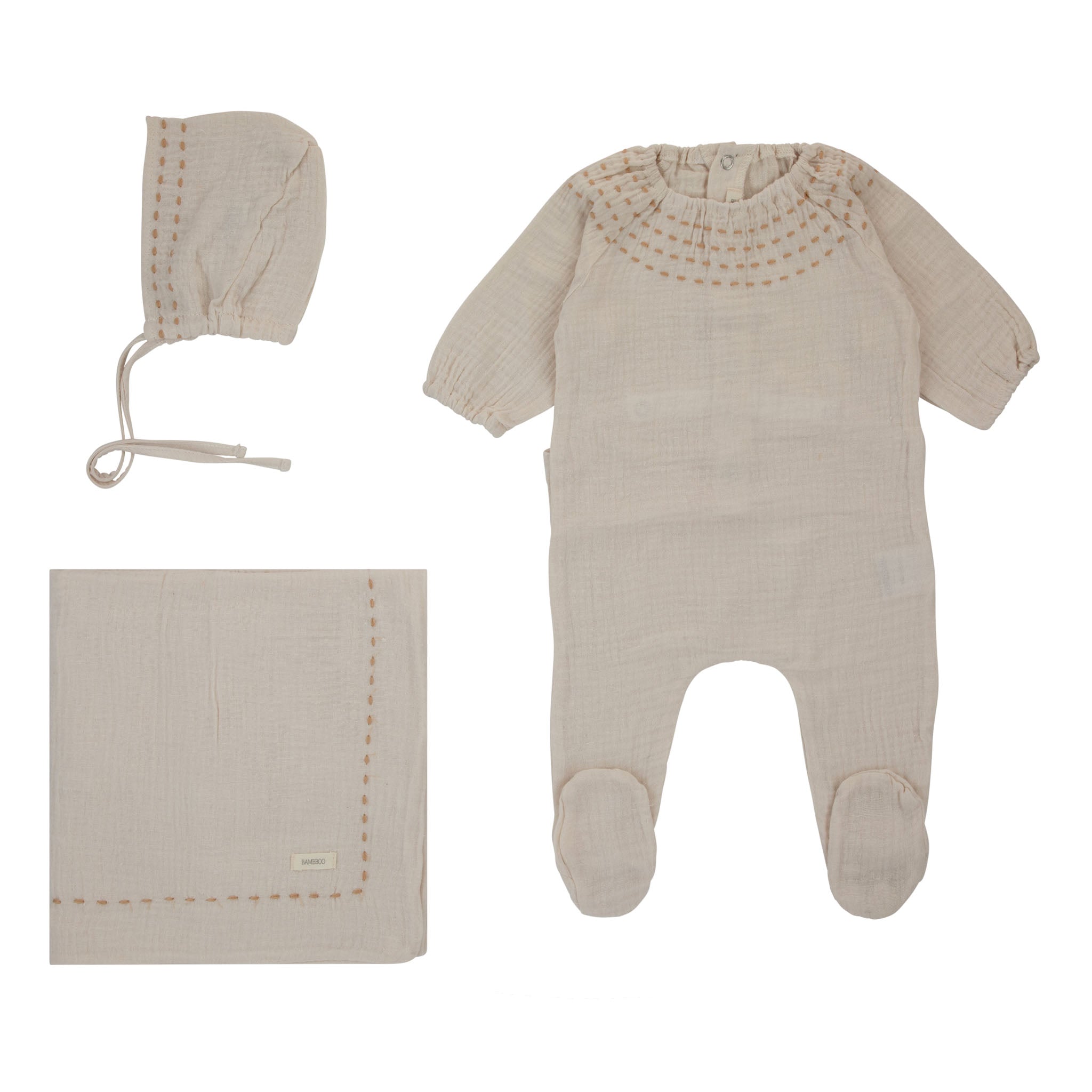 Cream Bebe Muslin Stitched 3Pcs Set