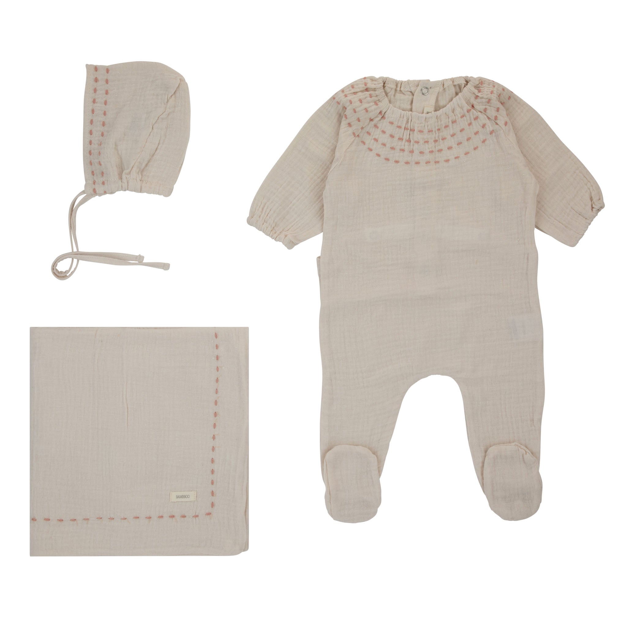 Cream Bebe Muslin Stitched 3Pcs Set