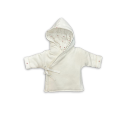 Cotton Pompom Mini Cherries kids jacket in soft cotton, lightweight girls jacket with mini cherry print design