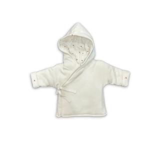 Cotton Pompom Mini Cherries kids jacket in soft cotton, lightweight girls jacket with mini cherry print design