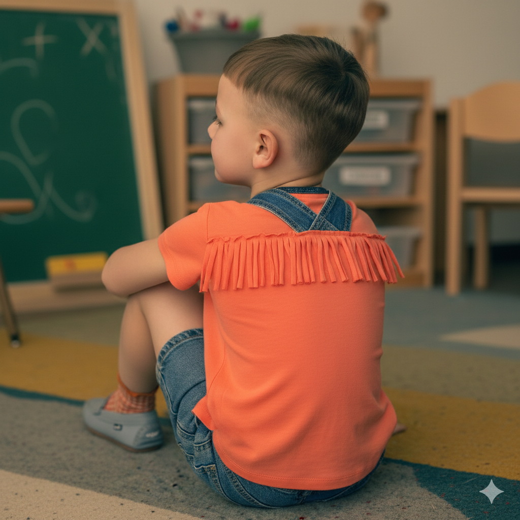 Mini Moda Fringe Play T-Shirt - Bohemian Graphic Tee with Woven Trim - Premium Cotton Kids Top