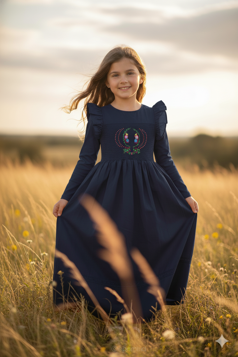 Nipoti Hand-Embroidered Cotton Maxi Dress – Luxury Girls Occasion Dress