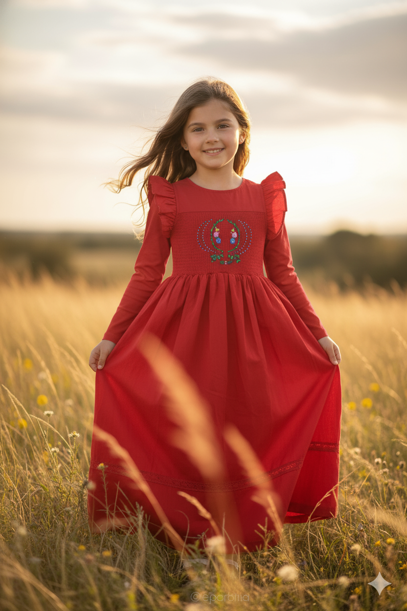 Nipoti Hand-Embroidered Cotton Maxi Dress – Luxury Girls Occasion Dress
