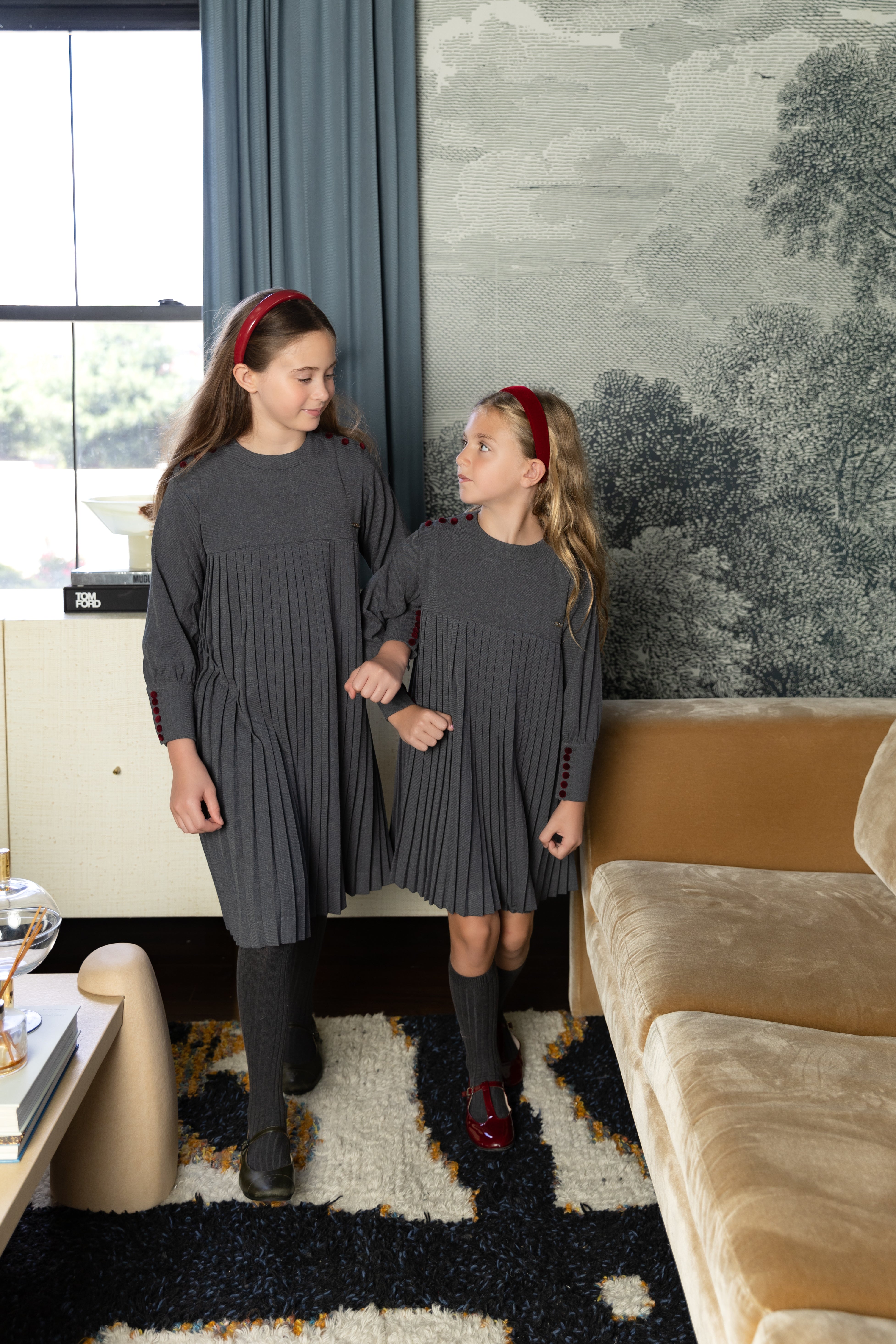Girls Dark Grey Pleated Button Dress by Nou Nelle – Cotton Midi