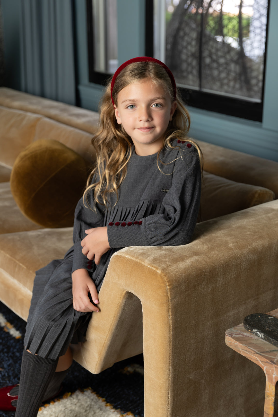 Nou Nelle Dark Grey Pleated Button Dress