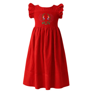 Red dress with embroidery on a white background