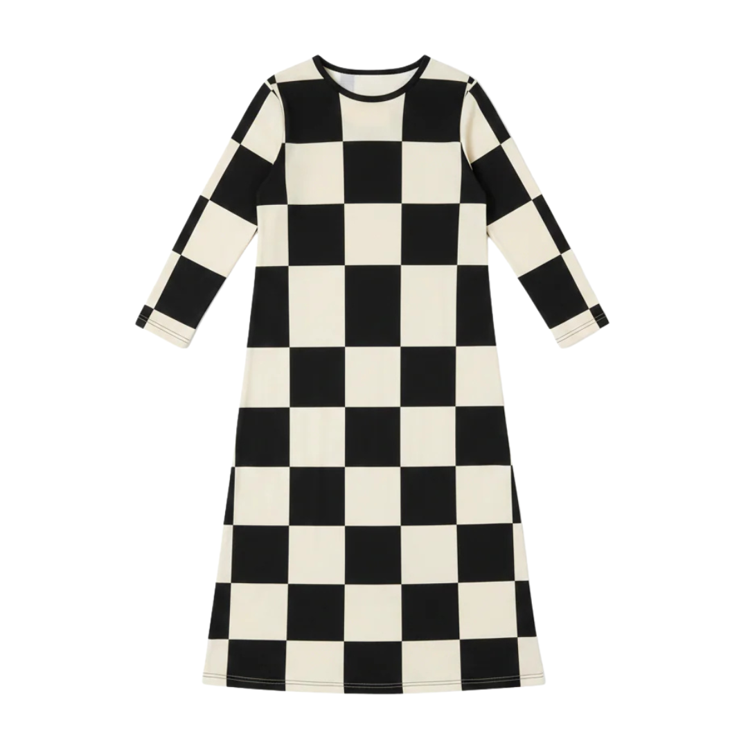Black and white checkered dress on a white background