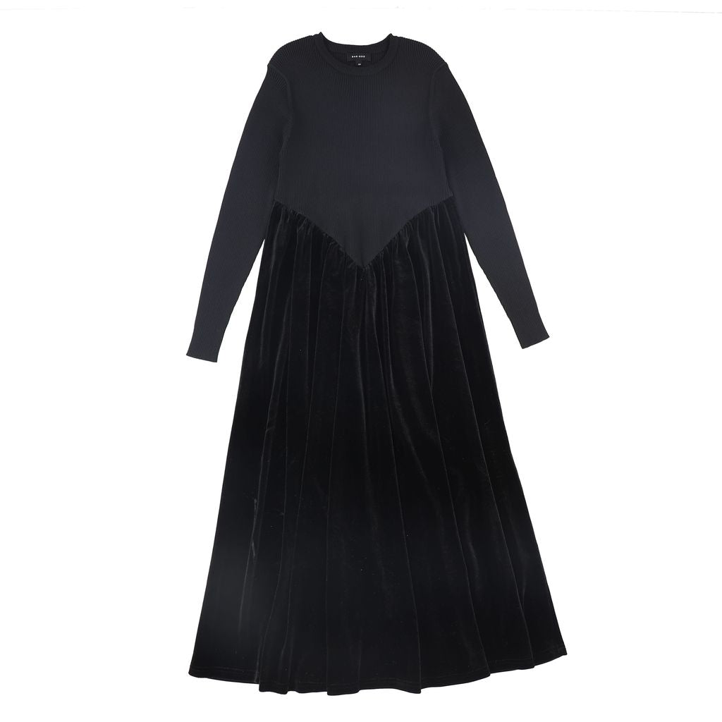 Bamboo Basque Waist Knit Velour Maxi Dress