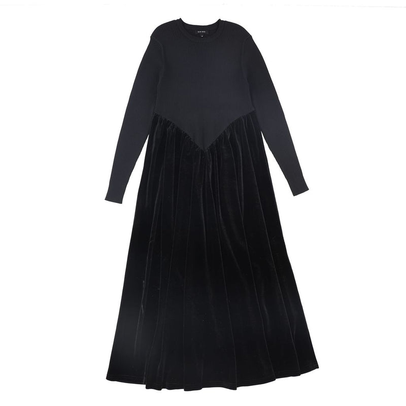 Bamboo Basque Waist Knit Velour Maxi Dress