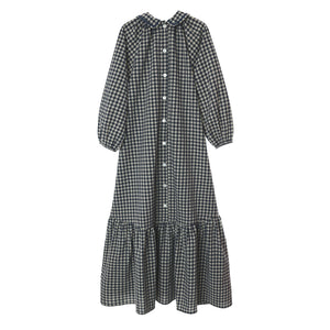 Bonjour Blue Gingham Collar Maxi