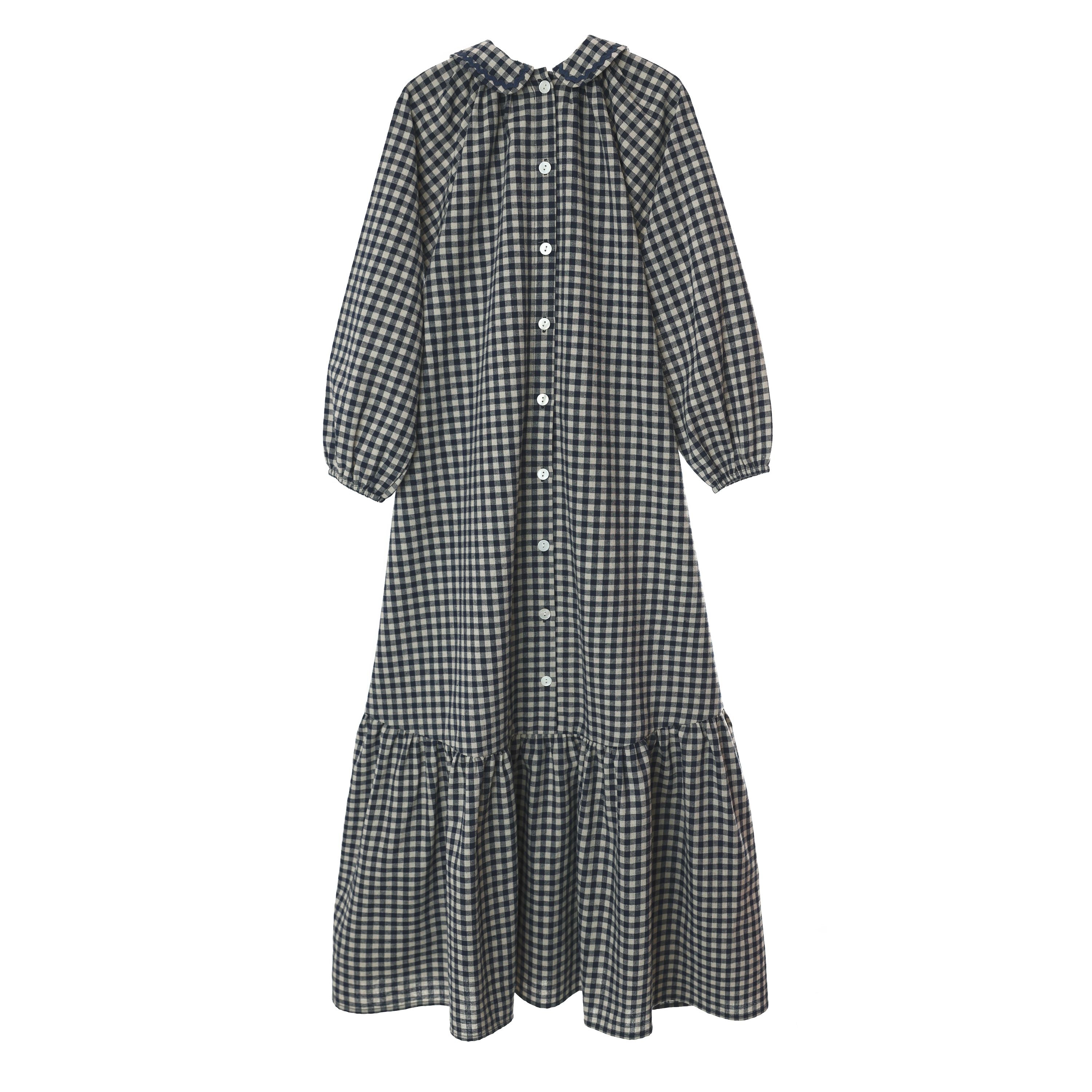 Bonjour Blue Gingham Collar Maxi