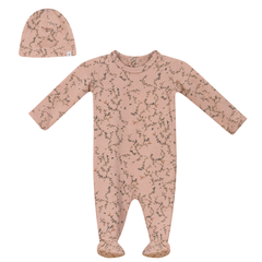 Little Fragile Light Maple Modal Leaves Birds Print Footie Set