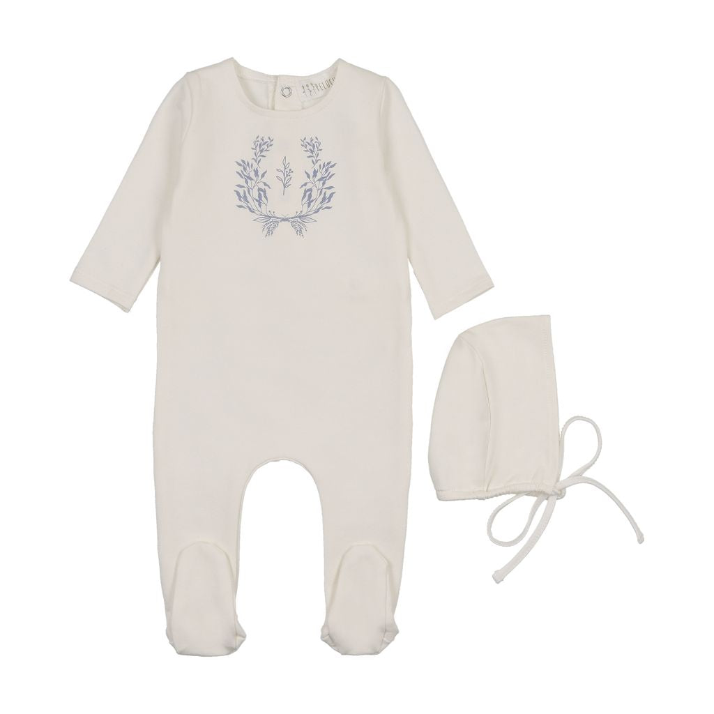 Baby Blue Botanical Footie Set by Peluche – Soft Cotton Sleepwear