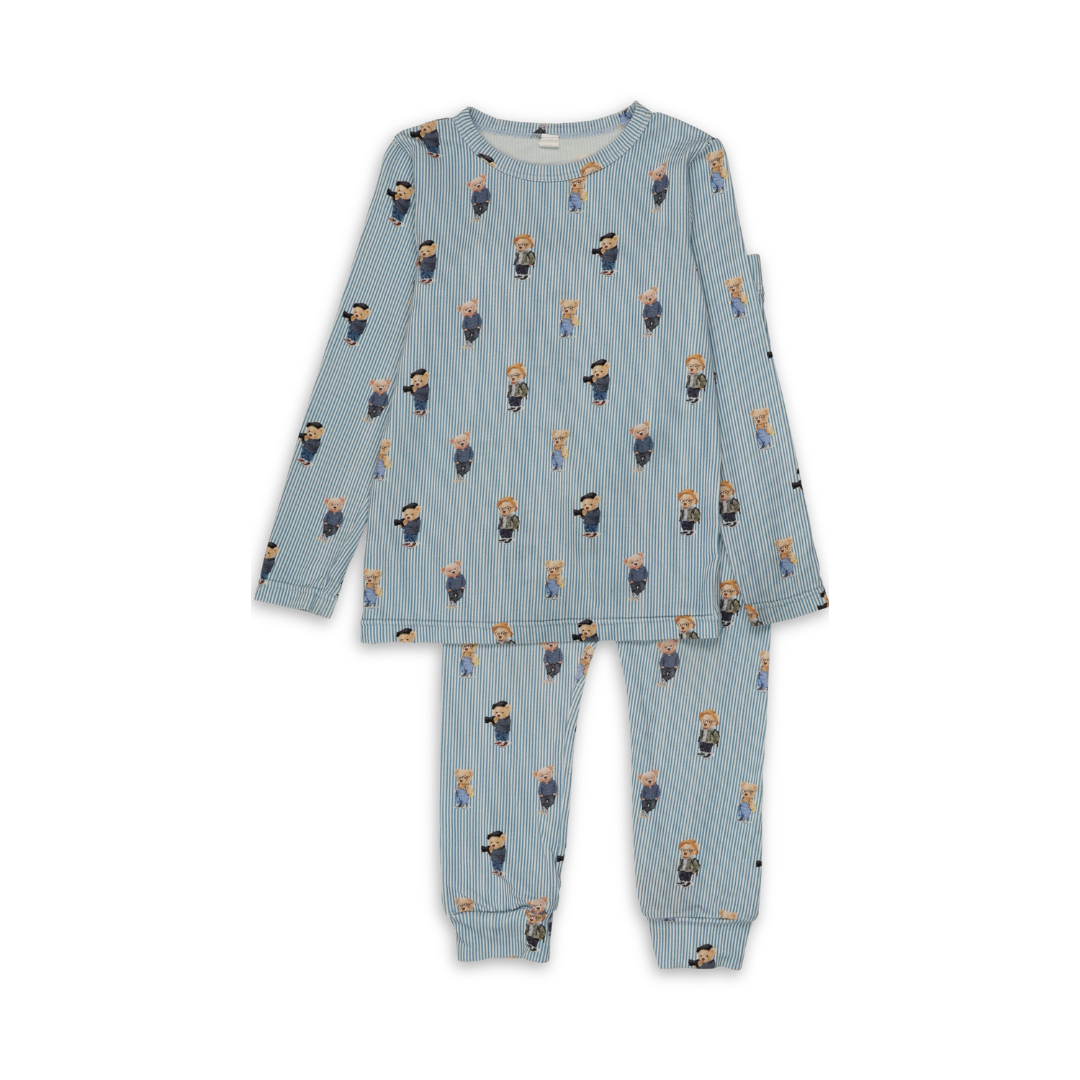 Bopop Bear Pajamas Soft Cotton Kids Sleepwear Set Cute Bear Print