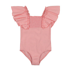 Bopop  - Girls Swimsuit Gingham (Pink/Green)