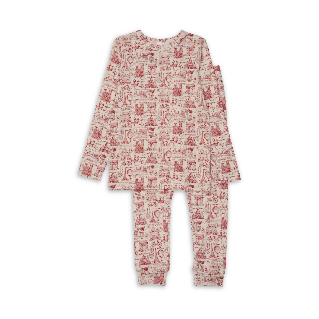 Bopop Toile Ruby Pajamas Soft Cotton Kids Sleepwear Classic Toile Print Set