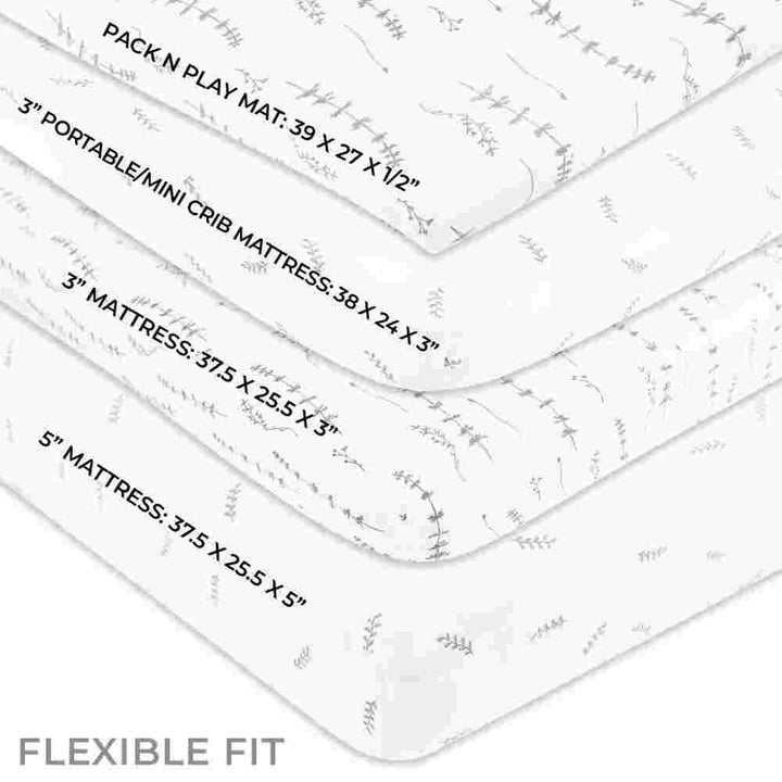 Pack N Play | Portable Crib Sheet Set - 2 Pack - Forest Grey Leaf
