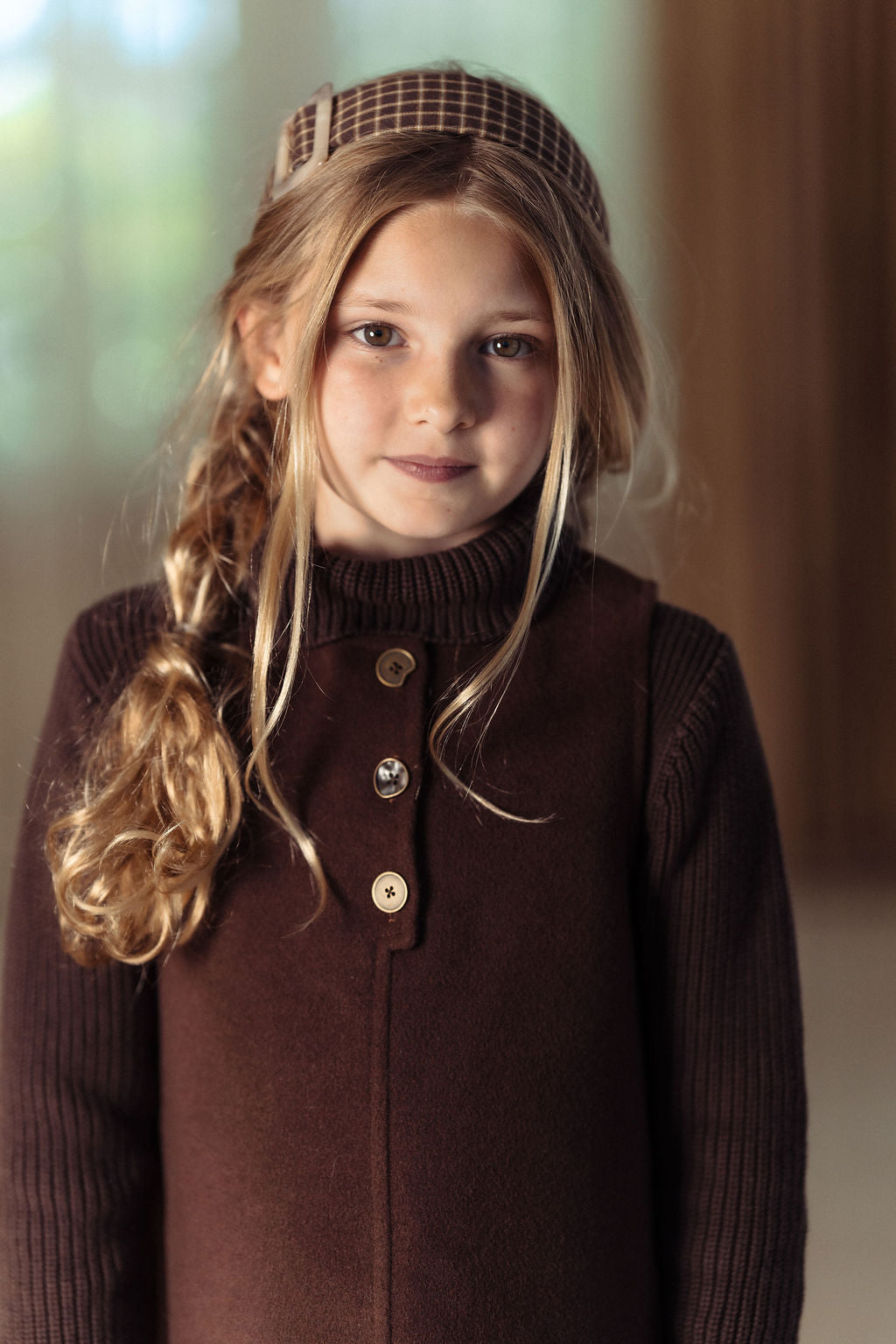 Pompomme Placket Detail Wool Dress Set Brown