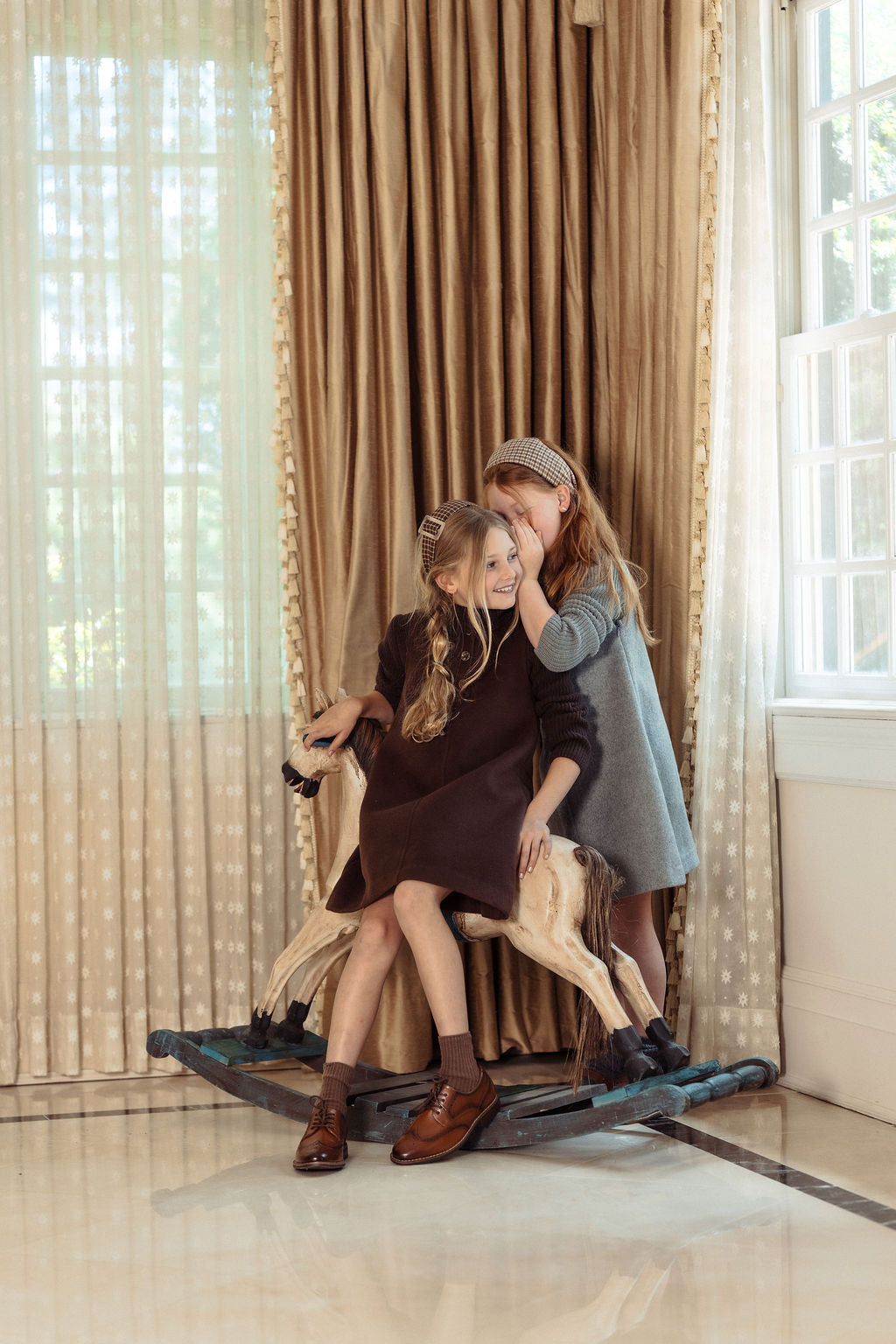 Pompomme Placket Detail Wool Dress Set Brown