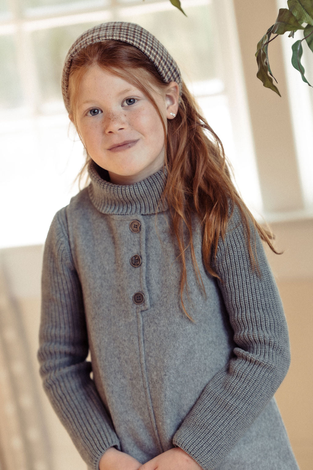 Pompomme Placket Detail Wool Dress Set Grey