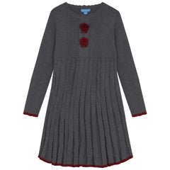Pompomme Grey Crochet Flower Knit Dress