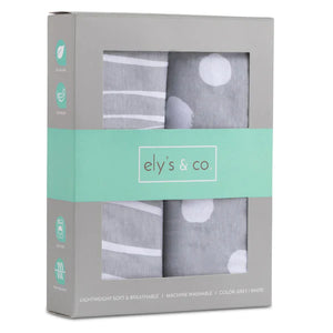 Ely's & Co Grey Abstract Stripes | Dots 2 Pack Bassinet Sheets