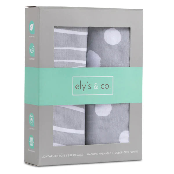 Ely's & Co Grey Abstract Stripes | Dots 2 Pack Bassinet Sheets