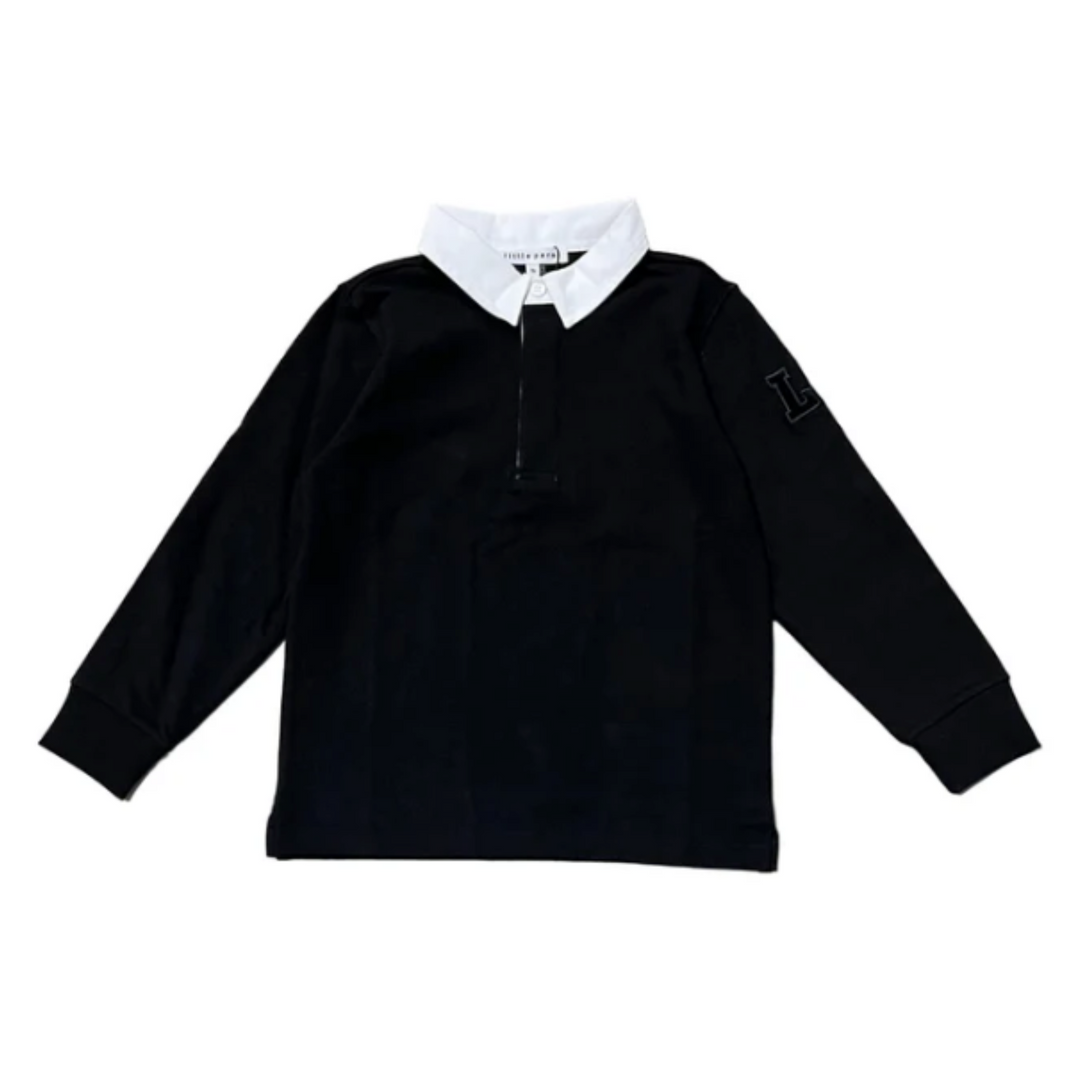 Parni Little Boys Black LP Long Sleeve Polo Shirt