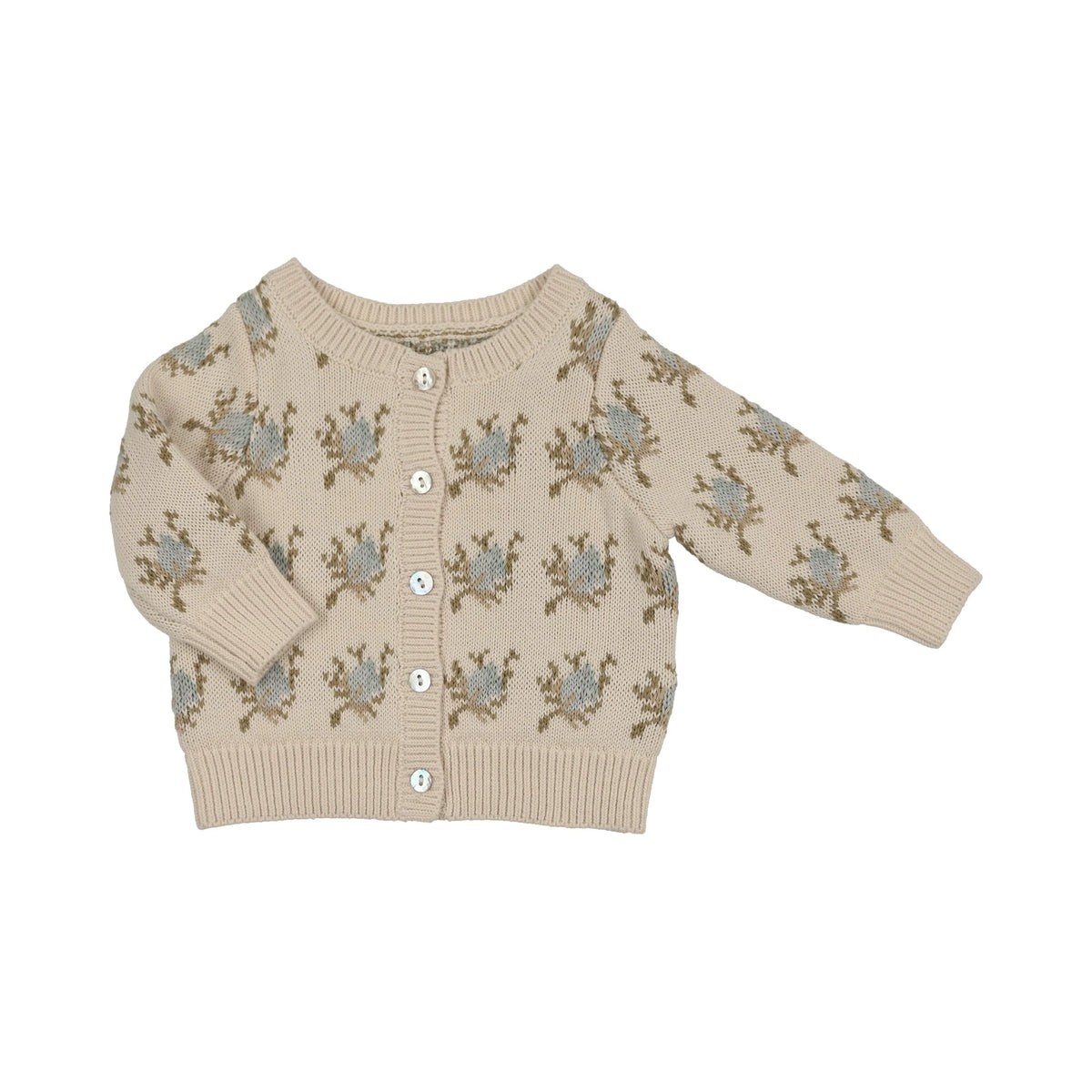 Peluche Bebe Floral Intarsia Knit Cardigan Powder